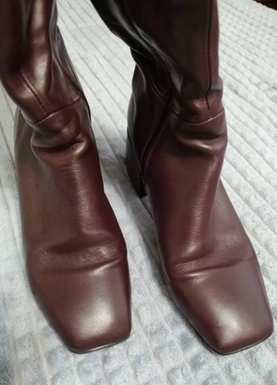 Розкішні шкіряні ботфорти демі марсала