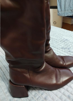 Розкішні шкіряні ботфорти демі марсала