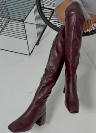 Розкішні шкіряні ботфорти демі марсала