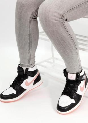 Зимние женские кроссовки nike air jordan 1 winter pink white black (мех) 36-37-389 фото