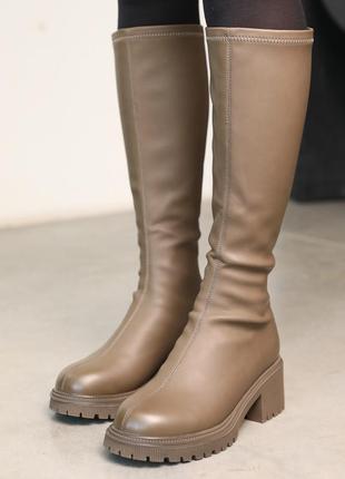 Стильні коричневі жіночі чоботи байка осінні,весняні,демісезонні,екошкіра,жіноче взуття на осінь2 фото