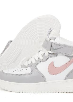 Зимние женские кроссовки nike air force 1 winter grey white pink (мех) 36-37-38-38.5-39-40-416 фото