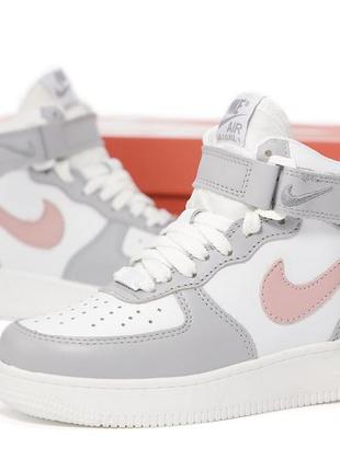 Зимние женские кроссовки nike air force 1 winter grey white pink (мех) 36-37-38-38.5-39-40-415 фото