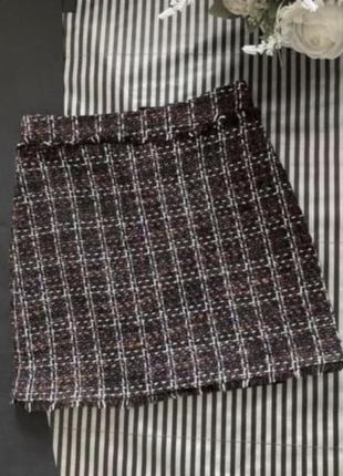 Юбка твидовая юбка юбка в клетку теплая юбка юбка на подкладке4 фото