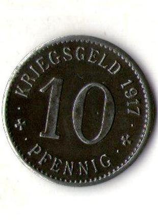 Німеччина - німеччина 10 пфенінгів 1917 нотгельд г.ахлен залізо no896