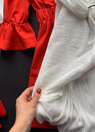 👗восхитительное белое платье с декольте/ассиметричное платье/плиссированное платье миди👗3 фото
