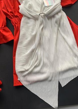👗восхитительное белое платье с декольте/ассиметричное платье/плиссированное платье миди👗5 фото