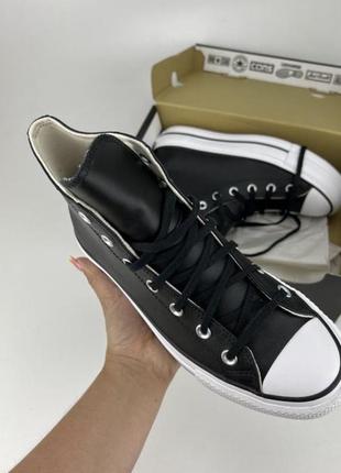 Кеди converse chuck taylor all star lift leather hi 561675 чорні шкіряні, оригінальні кеде конверс жіночі5 фото