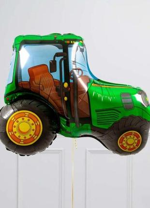Фольгована кулька зелений трактор з гелієм