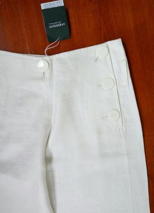 Широкие белые брюки / брюки лён высокая посадка на пуговицах франция la redoute3 фото