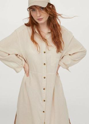 Платье-рубашка ,туника h&m linen-blend shirt dress2 фото