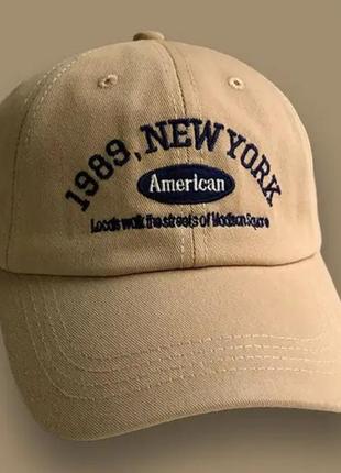 Бейсболка унісекс ретро-стиль, кепка, кепка new york 1989 american база коричнева  бежева  чорна