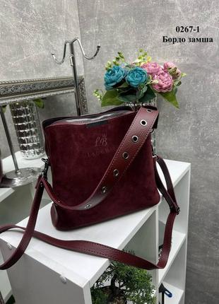 Стильная красивая классическая    сумка мини-шопер    цвет бордовый4 фото