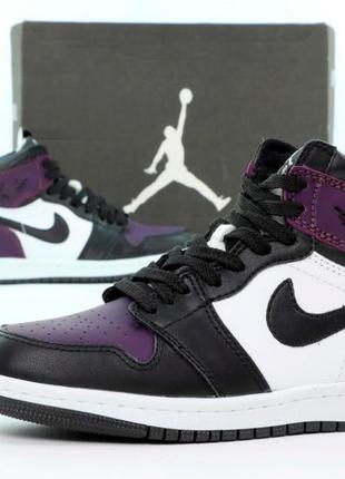 Зимние женские кроссовки nike air jordan 1 winter purple white black (мех) 37