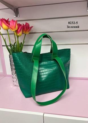 Зеленая універсальна жіноча сумочка з натуральної (гладкої) шкіри