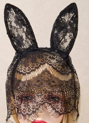 Сексуальная эротическая маска обруч с ушками зайца зайка  кошка кролик плэйбой кружево playboy 🐰6 фото