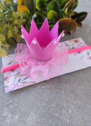 Повязка корона розовая4 фото