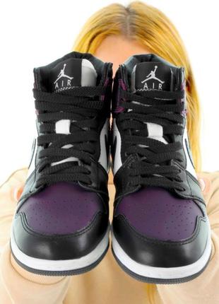 Зимние мужские кроссовки nike air jordan 1 winter purple white black (мех) 42-43-446 фото