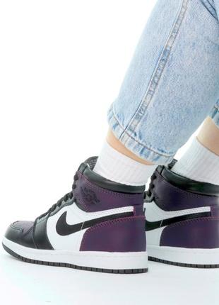 Зимние мужские кроссовки nike air jordan 1 winter purple white black (мех) 42-43-447 фото