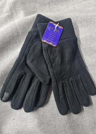 Перчатки флісові чоловічі осінь зима, теплі перчатки фліс з замшею , чорні перчатки , перчатки, рукавички чоловічі