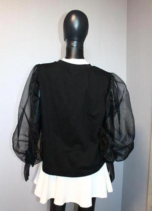 Стильный черный коттон хлопковый свитшот с объемными рукавами фонариками на пышку л 482 фото