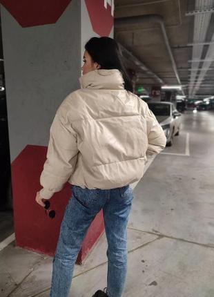 Курточка пуффер із екошкіри як zara7 фото