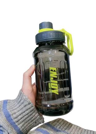 Чорна, прозора, ударостийка, гермктична, спортивна пляшка enjoy для води. 800мл.