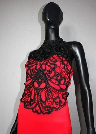 Фирменное брендовое необычное ажурное красно-черное платье в обтяжку кружево edge street m