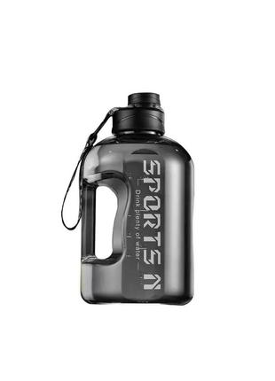 Чорна, прозора, протиударна, герметична, спортивна пляшка для води 1650мл.1 фото