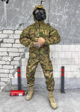 Тактичний зимовий костюм мультикам, тактична військова форма софтшел із липучками під шеврони1 фото