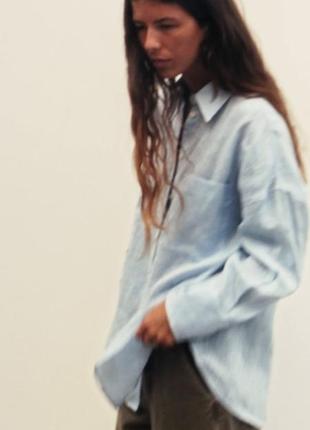Женская льняная рубашка zara айвори белая s, m 100% лен10 фото