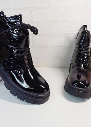 Зимние ботинки сапоги черные3 фото