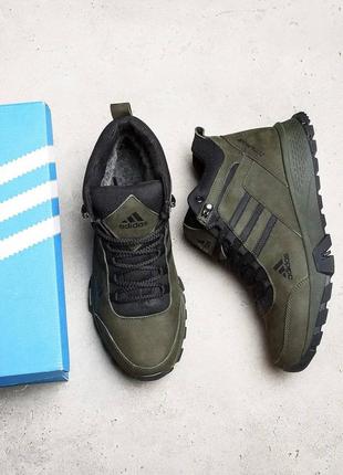 Мужские зимние кожаные ботинки adidas terrex green8 фото