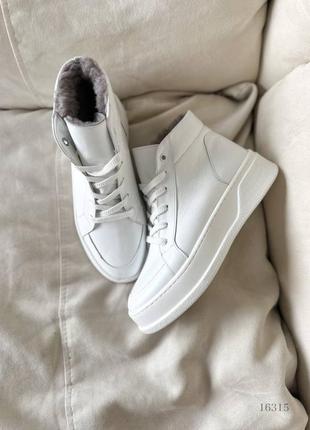 Снижка натуральные кожаные зимние белые утепленные кеды - спортивные ботинки внутри набивная шерсть 36р3 фото