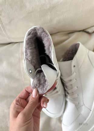 Снижка натуральные кожаные зимние белые утепленные кеды - спортивные ботинки внутри набивная шерсть 36р5 фото