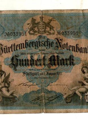 Германська імперія 100 марок 1911 рік  штутгарт   №105