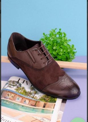 Стильные коричневые мужские туфли броги оксфорды на шнурках модные замш1 фото