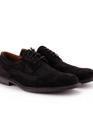 Стильные черные замшевые мужские туфли броги оксфорды на шнурках модные шикарные2 фото