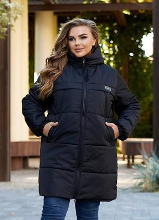 Тёплая зимняя курточка стеганая большого размера батал серая чёрная бирюзовая бежевая оливковая свободная оверсайз зефирка пуховик пальто парка1 фото