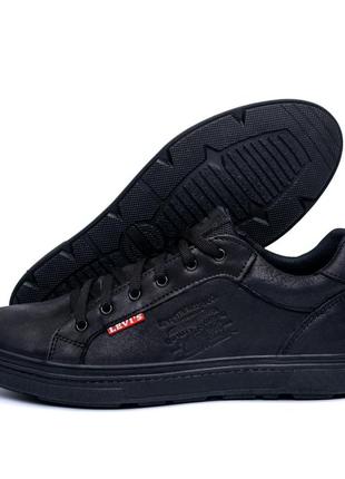 Мужские кожаные кроссовки levis black4 фото