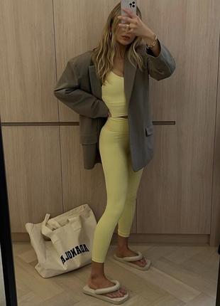 Zara костюм лосины и топ на одно плечо, леггинсы и майка на бретели, спортивный эластичный комплект, костюм для спорта