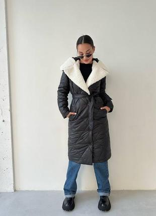 Пальто с капюшоном 
зима  # 45❄️
( декоровано штучним хутром )2 фото