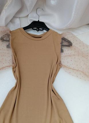 Блуза футболка рубчик прозрачный рукав сетка в горох на завязках3 фото