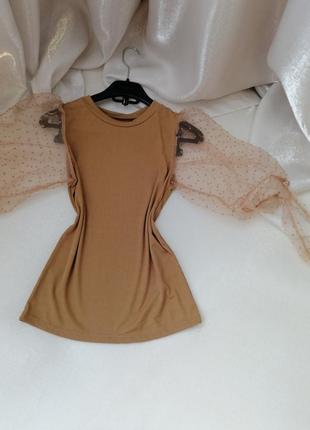 Блуза футболка рубчик прозрачный рукав сетка в горох на завязках5 фото