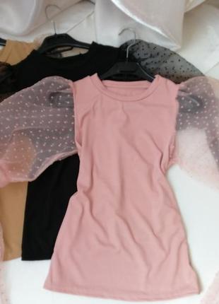 Блуза футболка рубчик прозрачный рукав сетка в горох на завязках7 фото