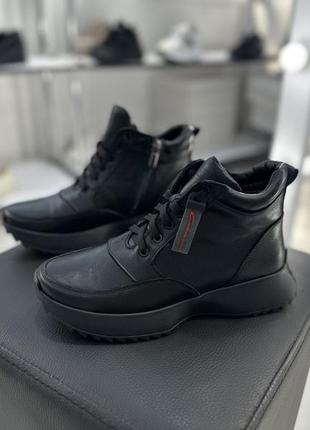 Ботинки спортивные черные на байке из натуральной кожи3 фото