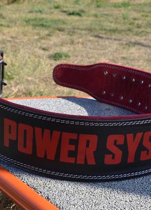 Пояс для тяжелой атлетики спортивный атлетический тренировочный power system ps-3830 кожаный black/red xl7 фото