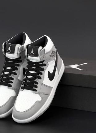 Зимние мужские кроссовки nike air jordan 1 winter grey black white (мех) 40-41-42-43