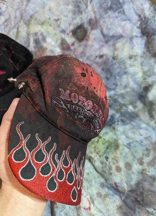 Custom vintage motorhead y2 ⁇  кепка кастом гранж с огнем пламенем и шипами панк grunge punk rock альт5 фото