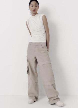 Zara широкі довгі штани карго, брюки з кишенями, джинси